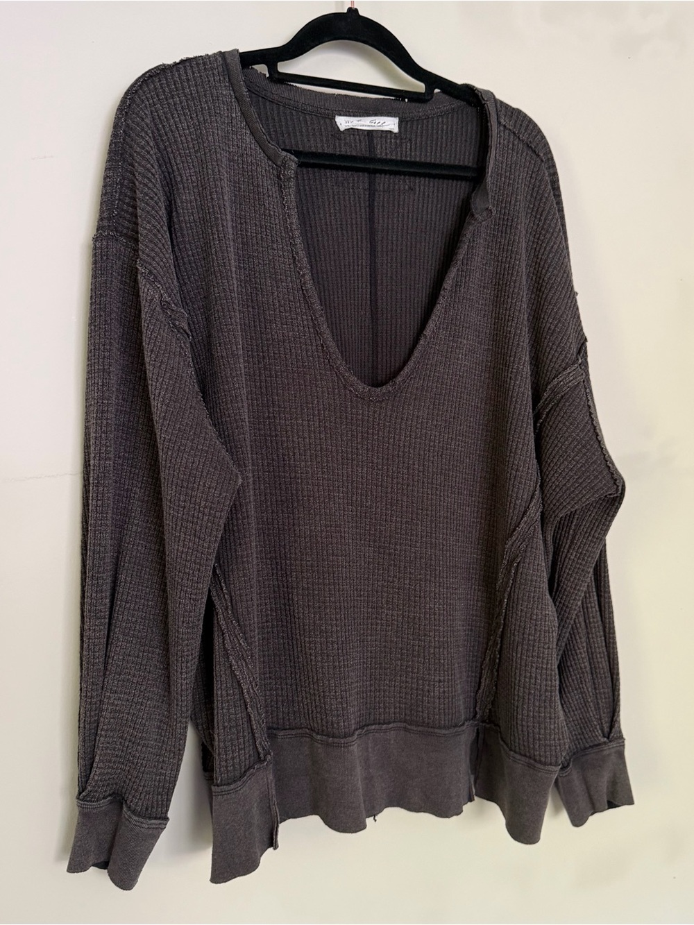 We The Free Free People Buttercup Waffle Thermal Top in Black/Grey Size XS - Picture 8 of 15